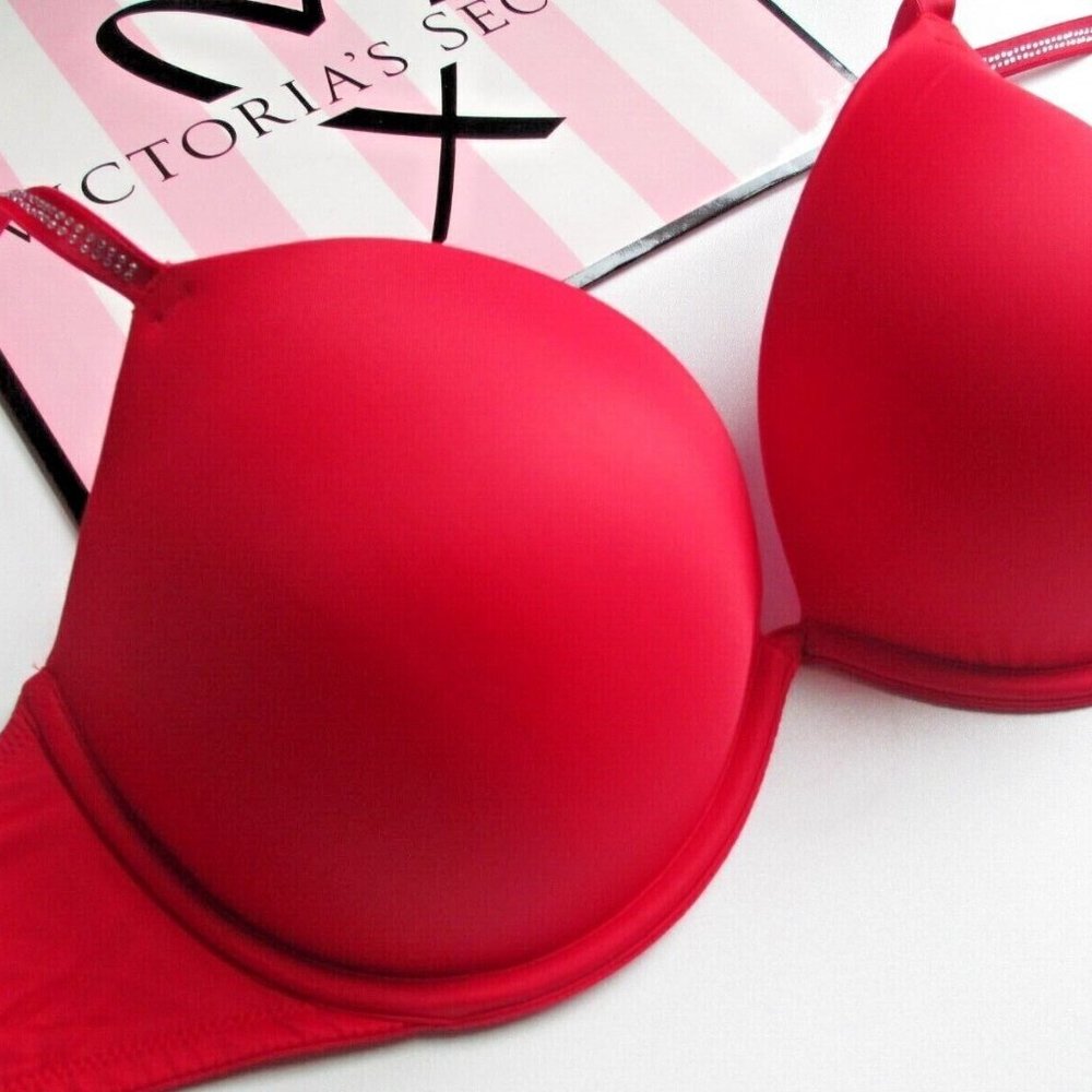 VICTORIA'S SECRET PINK Super Push Up Bra 34C 34D Red NWT Shine Strap VS Sexy